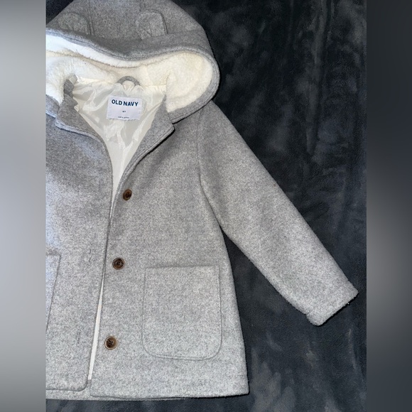 Old Navy toddler gray hooded pea coat - Picture 3 of 13
